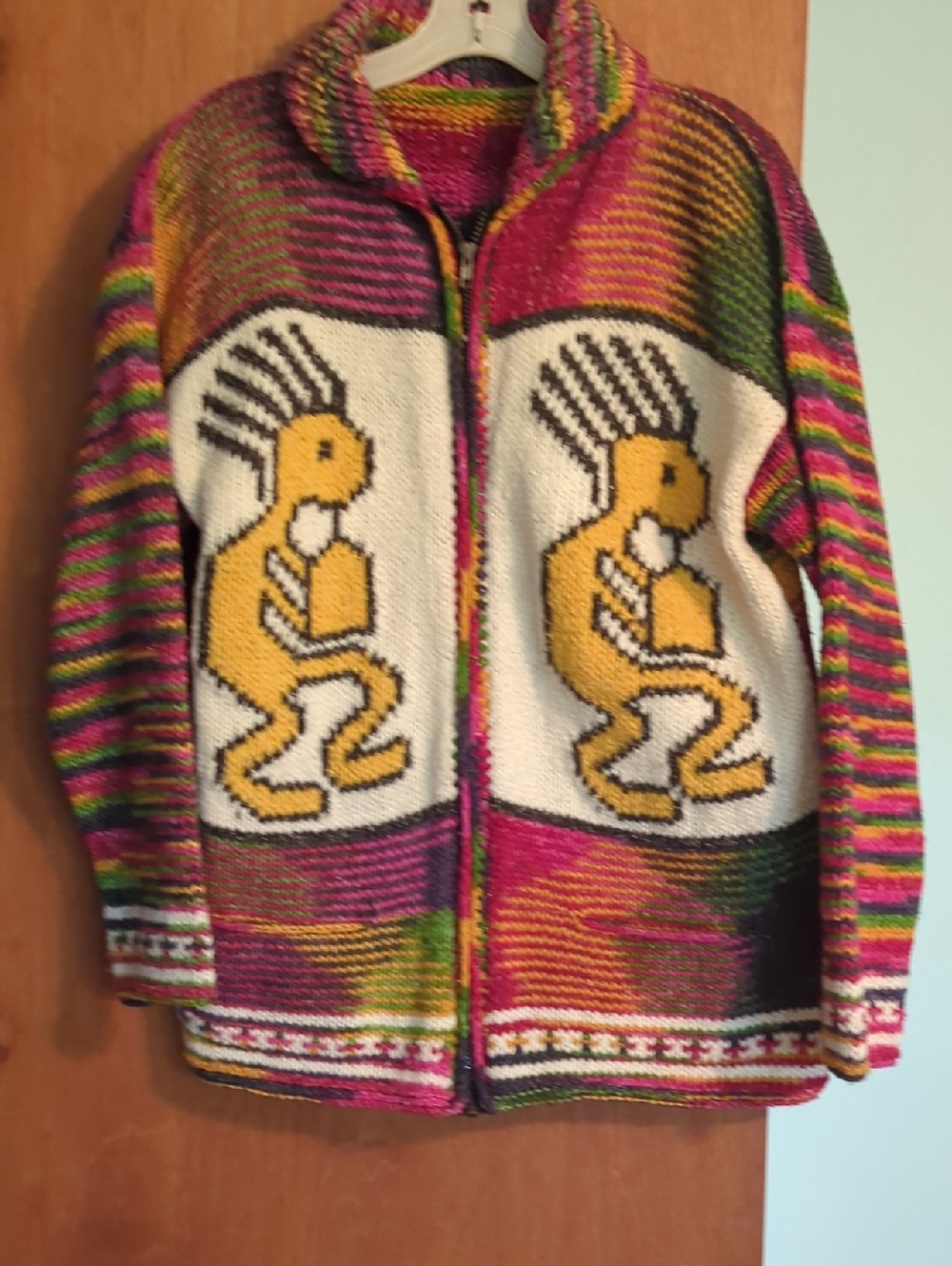 Source Unknown Multicolor Knit Zip Cardigan with Yellow Motif